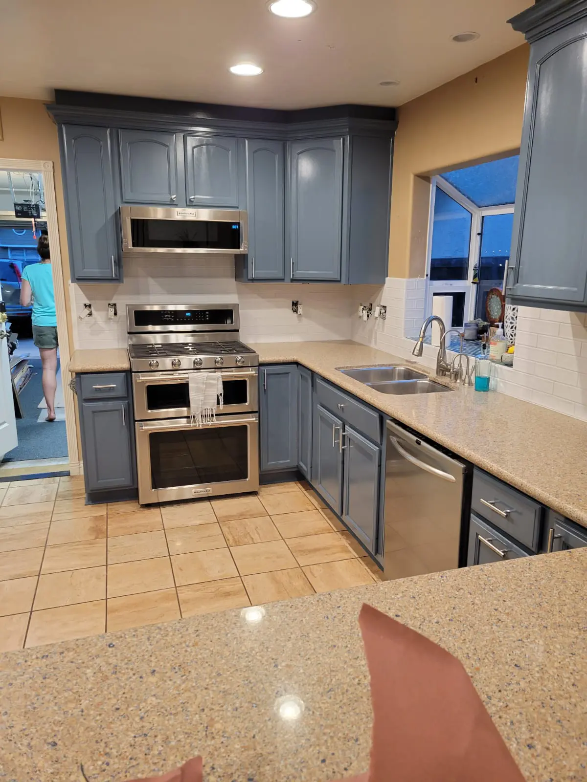 Cabinets refinished in deep blue